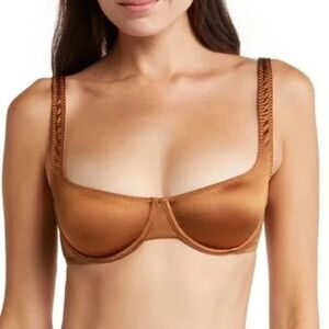 Skims Stretch Satin Unlined Underwire Scoop Bra Bronze Size 32D